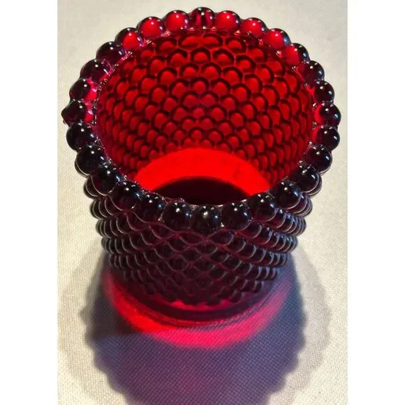 Set of 4 RUBY RED Amberina HOBNAIL VOTIVE CANDLE HOLDERS (GLOW) more available - Picture 6 of 7